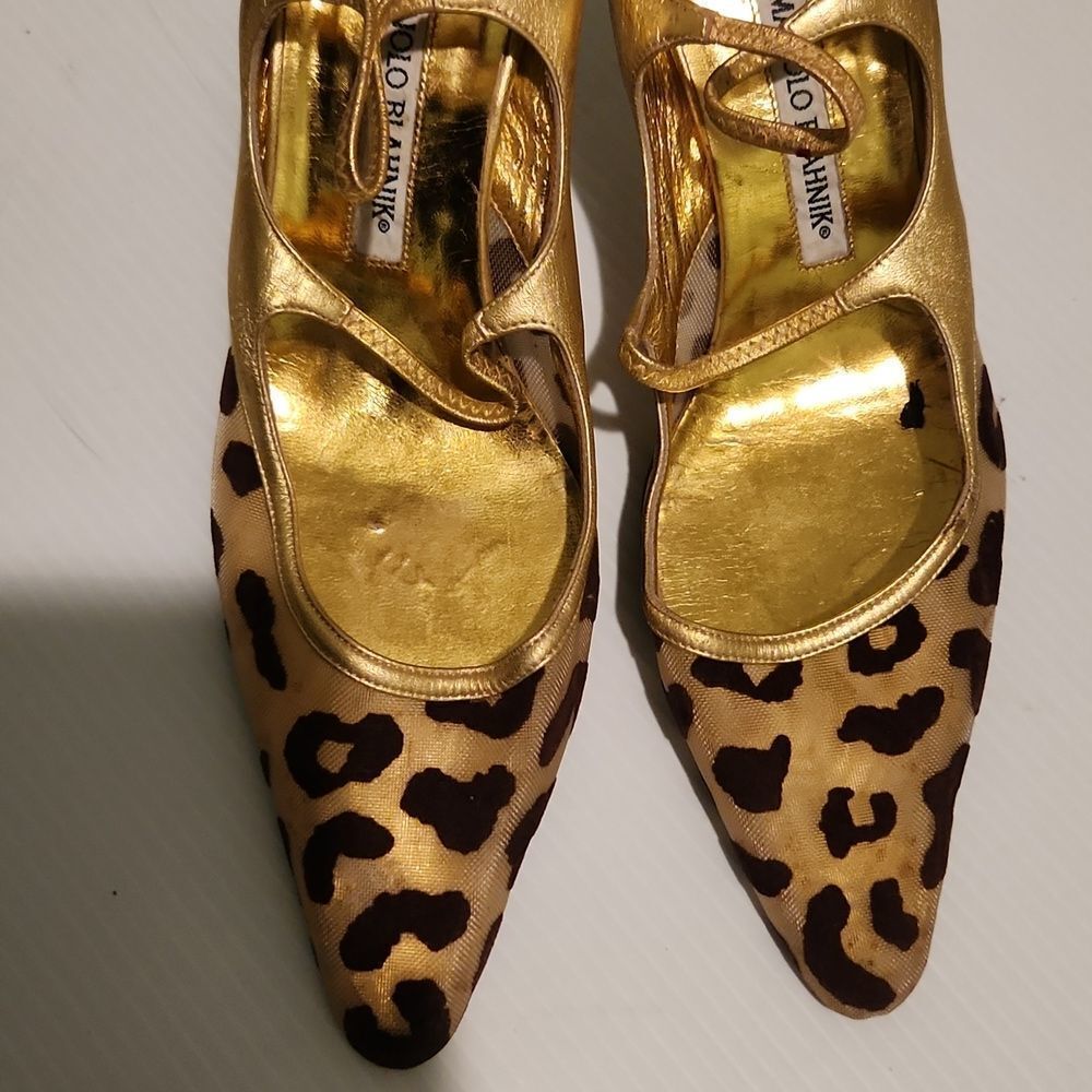Vintage Manolo blanick leather animal print Slingback sandals - Picture 3 of 13